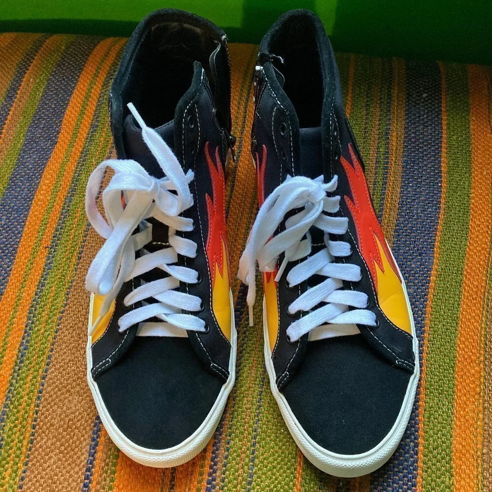 Zara Man High Top Sneakers Black with Orange & Gold Flames, EU Size 42 - Picture 8 of 9